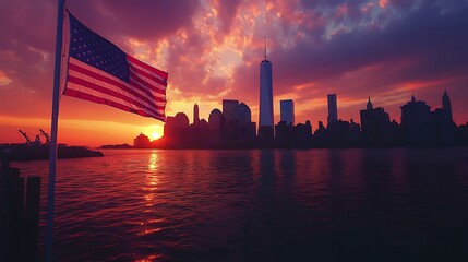 Patriotic skyline captured beneath glowing flag of the nation image