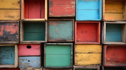 A Colorful Collage of Rustic Wooden Crates