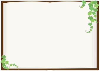 ツタの葉で飾られた本（見開き）のベクターイラスト