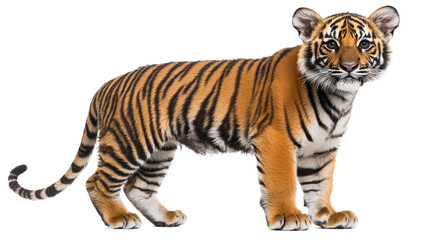 Obraz premium Young Tiger with Striking Orange Fur and Bold Black Stripes in Natural Pose against White Background