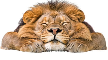 Obraz premium Majestic Lion Resting in a Calm State, Portrait of a Peaceful Feline in Natural Habitat