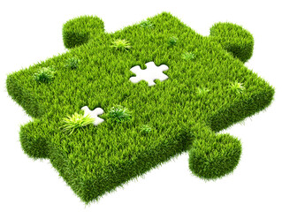 Illustration Green Grass Puzzle with White Pieces on Transparent Image