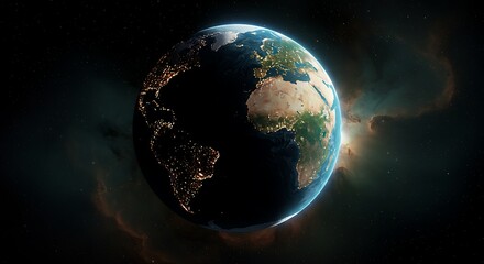 Obraz premium Earth From Space Revealing City Lights and Atmospheric Sunrise Glow