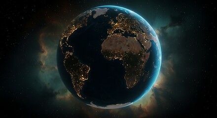 Obraz premium Earth at Night with City Lights From Space Globe View