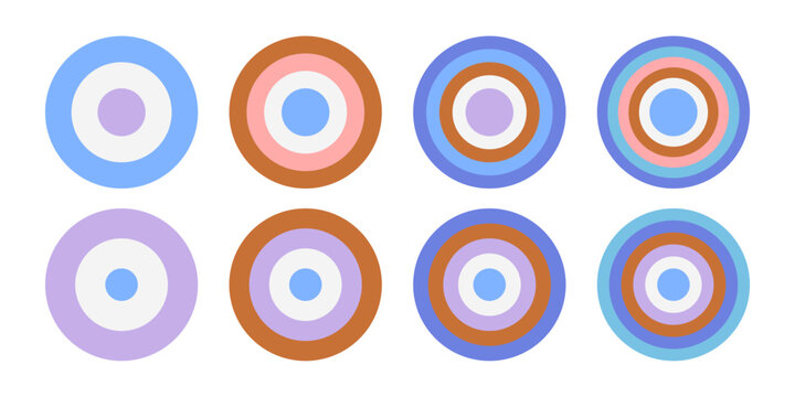 Set of circles of different diameters with step of 3,4,5,6, located inside each other exactly from single center. Vector illustration of multi-level architecture of round shape.