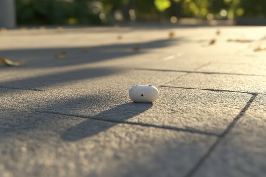 Lost Airpod on Autumn Pavement.