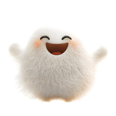 A Fluffy 3D Cartoon Ghost with Soft Glowing Edges Isolated on Transparent Background
