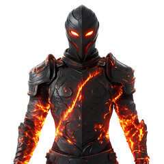 Black Knight with Flames on Chest Isolated on Transparent Background
