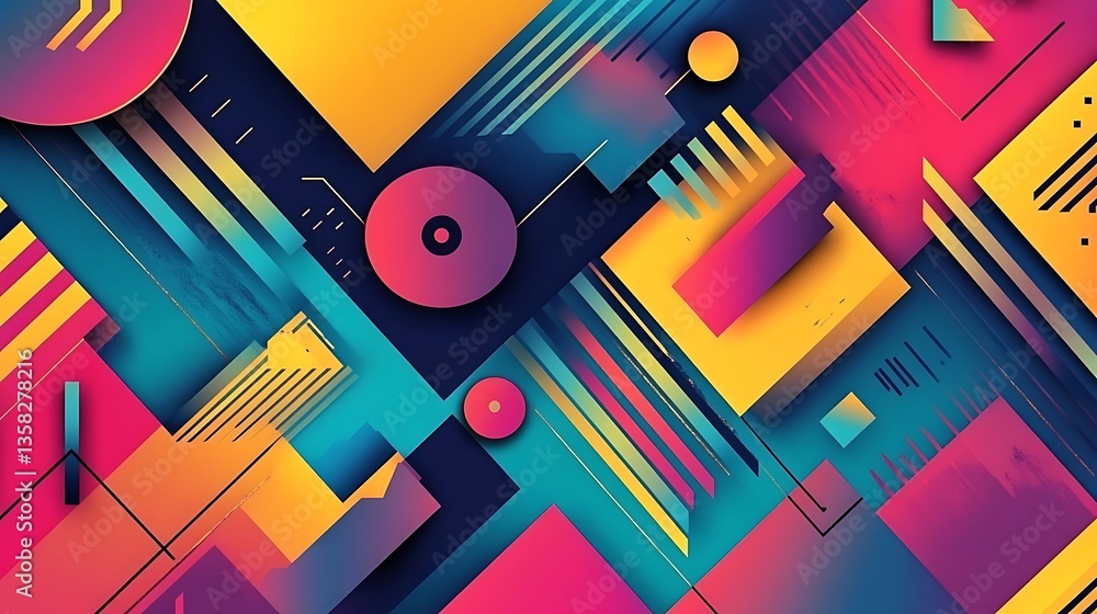 Aufkleber vibrant abstract geometric composition with bold colors and dynamic shapes