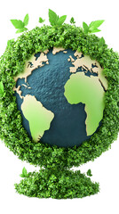 3d Globe Covered In Green Foliage And Transparent Background Illustration