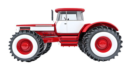 Illustration of Red Tractor Vehicle on Isolated Transparent Background