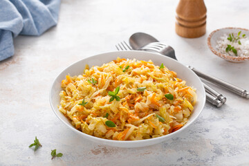 Sauteed cabbage with carrot and onion, side dish idea