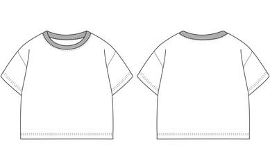Short Sleeve baby Girl T shirt Tops Technical fashion flat sketch front and back view Vector illustration design	