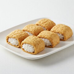 Naklejka premium Korean Yubuchobap Tofu Skin Sushi on a White Plate
