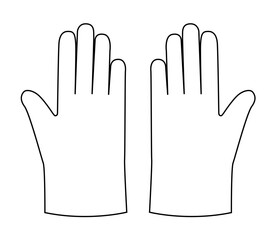Poly, CPE, TPE Gloves protective hand accessory clothing technical illustration garment. Vector front back view for Men, women, unisex style flat template CAD mockup sketch outline on white background