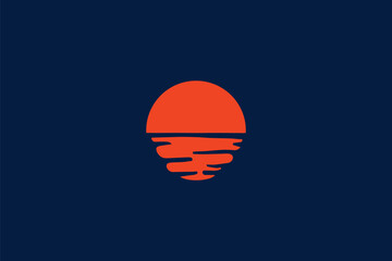 Minimal Sunset Logo, a sleek and modern design representing a serene sun setting over the ocean. With its clean shapes and bold silhouette.