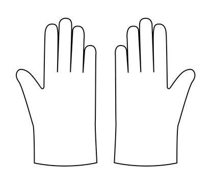 Poly, CPE, TPE Gloves protective hand accessory clothing technical illustration garment. Vector front back view for Men, women, unisex style flat template CAD mockup sketch outline on white background