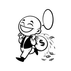 Character happily running with a money bag, expressing joy and excitement in a cartoon style illustration