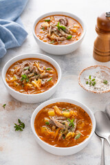 Cabbage and potato soup with pulled pork