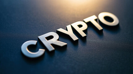 Crypto word in metallic letters representing cryptocurrency investments