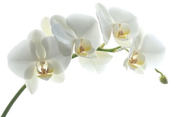 Fototapeta premium Elegant White Phalaenopsis Orchid Branch Isolated on White Background