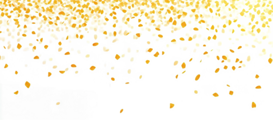 Horizontal gold glitter festive confetti isolated on transparent background. Golden glitter falling dust particles. Luxury confetti dots rain.Sparkling party border. Holiday decoration design elements