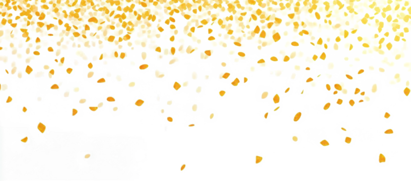 Horizontal gold glitter festive confetti isolated on transparent background. Golden glitter falling dust particles. Luxury confetti dots rain.Sparkling party border. Holiday decoration design elements