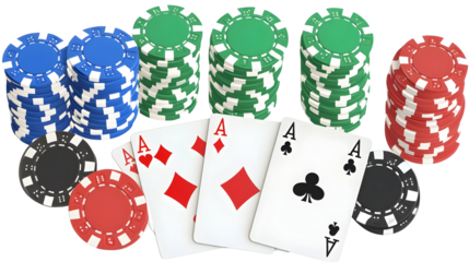 Illustration of Poker Aces and Chips on Transparent Background