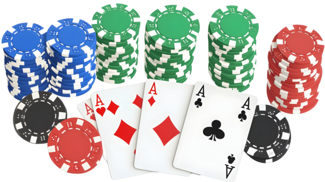 Illustration of Poker Aces and Chips on Transparent Background