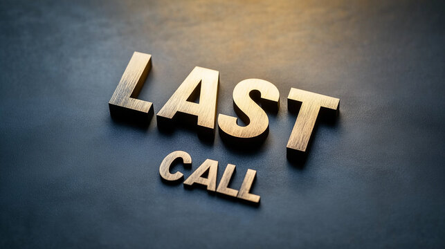 Last call signifies final opportunity on dark background