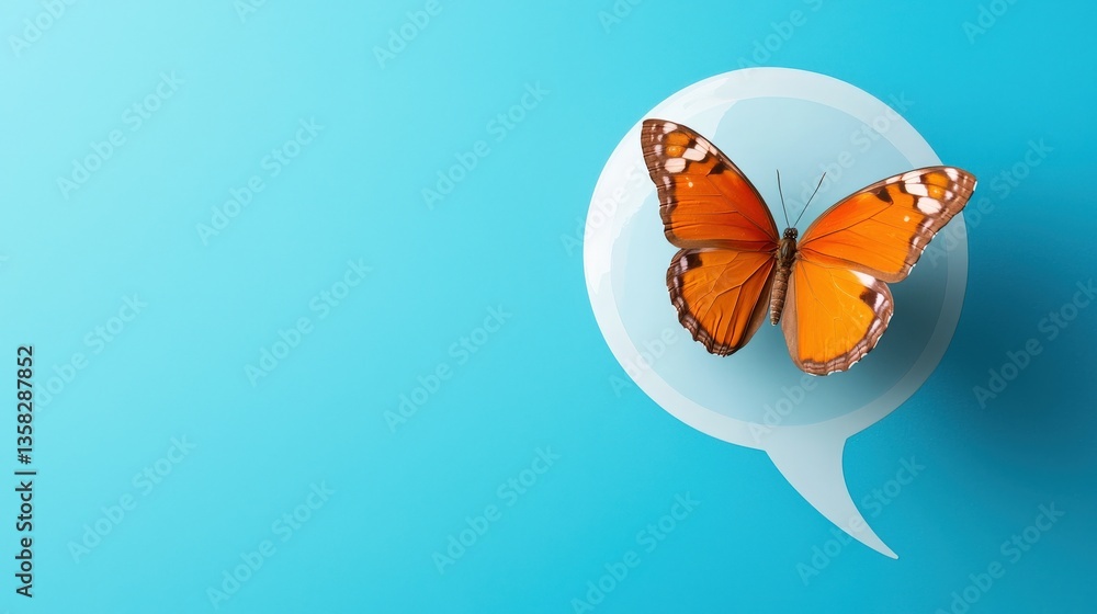 Poster a speech bubble with a butterfly emerging from it, symbolizing transformation in dialogue