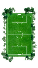 Illustration of Soccer Field Aerial View with Green Grass on Transparent