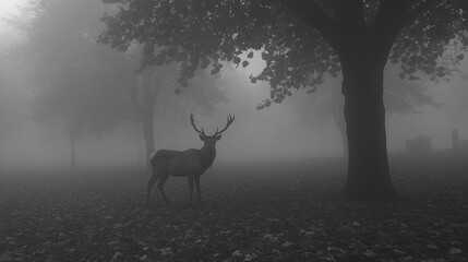 Misty forest deer
