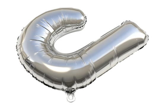 Isolated 3d Rendering Shiny Silver Letter Balloon on Transparent Backdrop