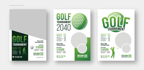 Golf tournament flyer or poster template, annual sports tournament event golf leaflet design set