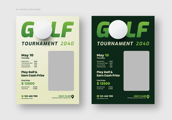 Golf tournament flyer or poster template, annual sports tournament event golf leaflet design
