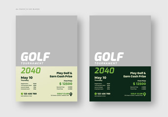 Golf tournament flyer or poster template, annual sports tournament event golf leaflet design