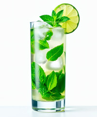 mojito cocktail with mint on white background