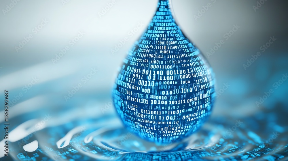 Poster digital water droplet symbolizing technology and data integration in a modern virtual environment