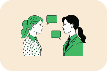 Fototapeta premium Two Women in Conversation with Speech Bubbles, Flat Vector Style