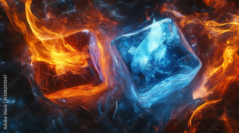 Poster ice and fire collide in a vibrant display of contrasting elements capturing the essence of nature's 