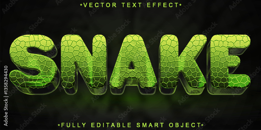 Poster green snake vector fully editable smart object text effect