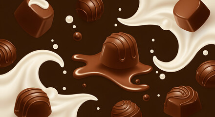 Fototapeta premium Background illustration of chocolate food with various shapes with vanilla and bright colors