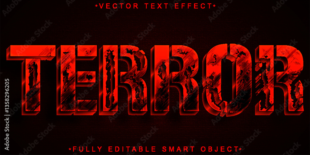 Poster red horror terror vector fully editable smart object text effect