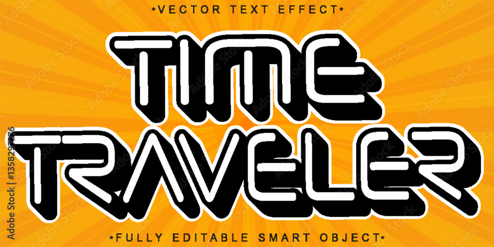 Poster cartoon time traveler vector fully editable smart object text effect