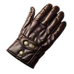 Stylish Dark Brown Leather Gloves with Button Det Isolated on Transparent Background