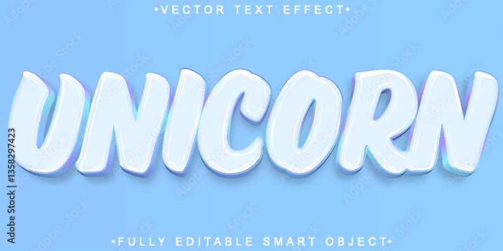 Poster colorful cute unicorn vector fully editable smart object text effect