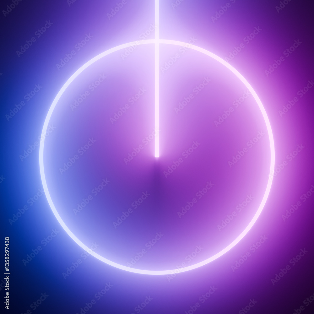 Aufkleber neon circle in blue and purple with a neon vertical line extending from the top center to the circle