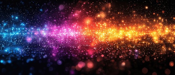 Fototapeta premium Vibrant, multicolored light streaks and sparkles against a dark background, resembling a cosmic scene