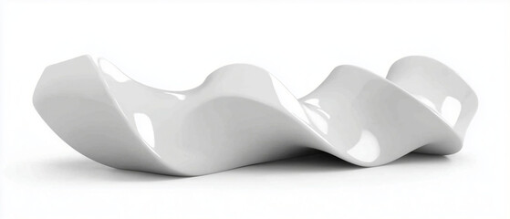 Ultra-refined 3D ribbon twist sculpture rendered in pristine matte white ceramic finish, showcasing a clean continuous form with mathematically precise curvature. by IA generative